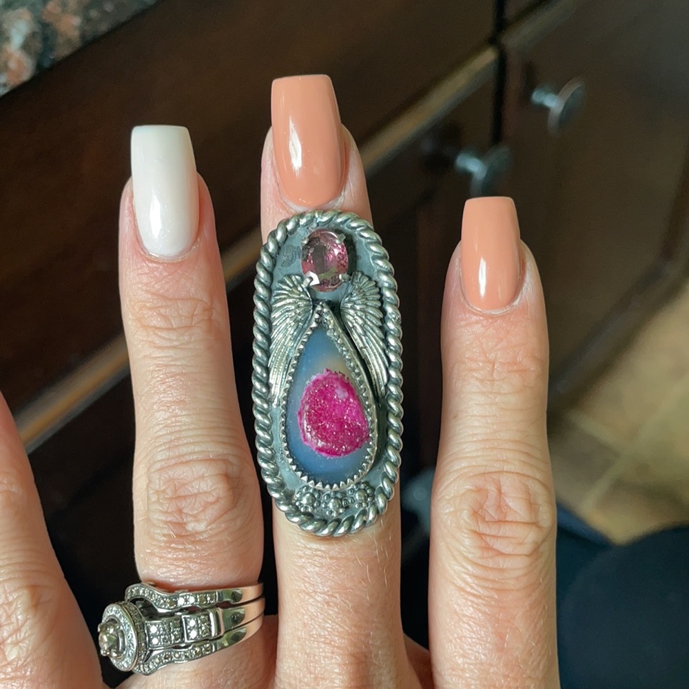 Tourmaline and druzy ring 🦇
